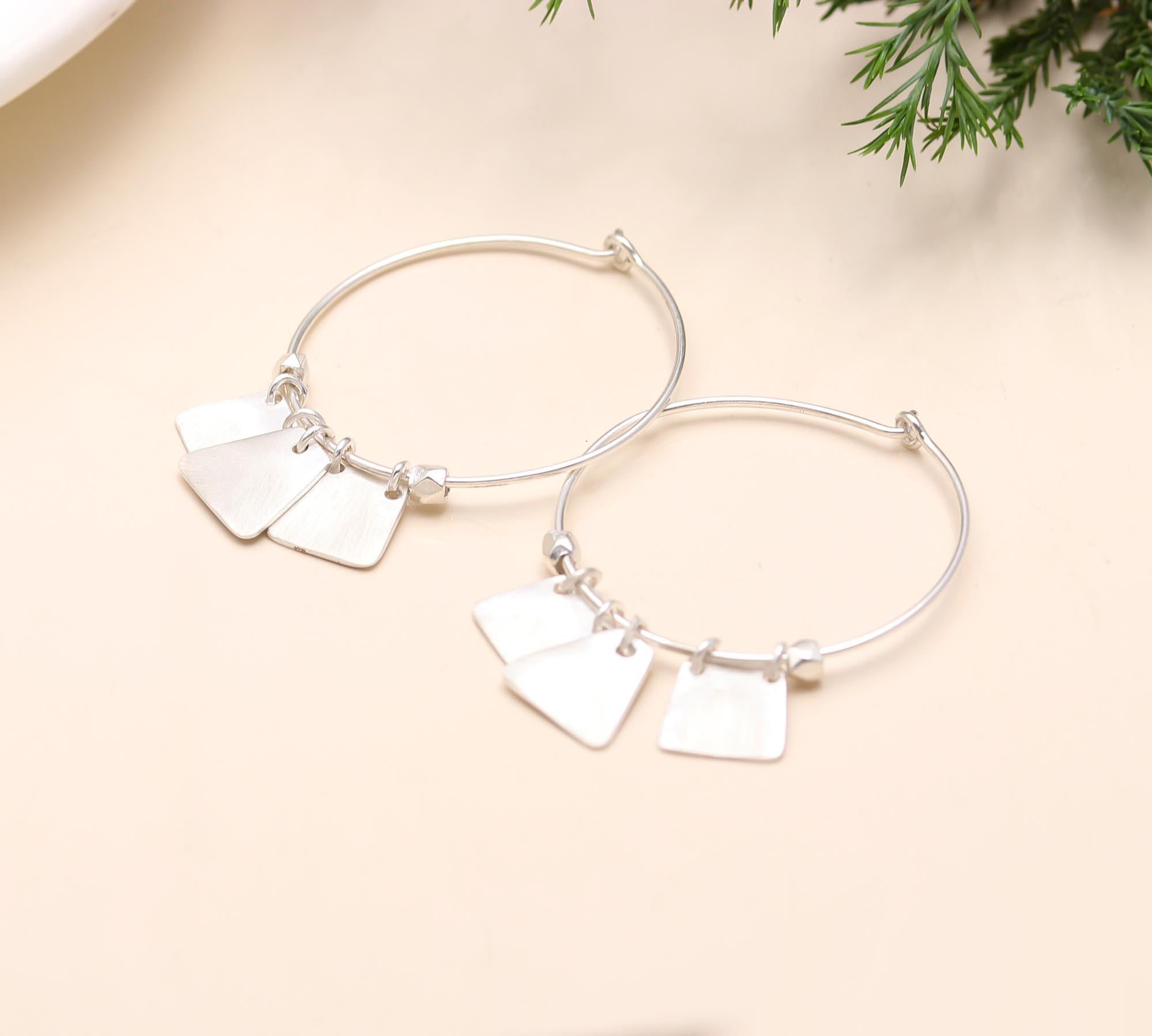 Silver Square Coins Hoop Earrings 92.5 Silver
