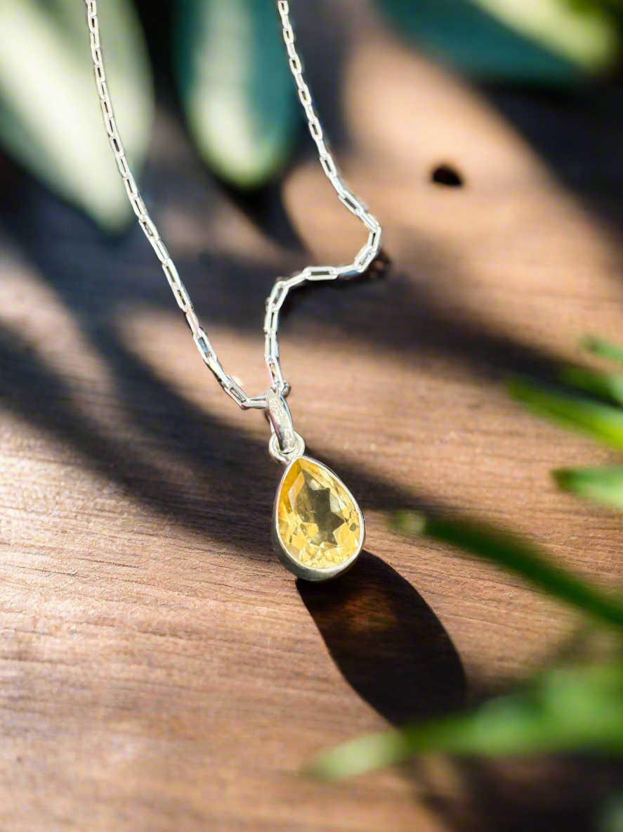 92.5 Silver Citrine Stone Minimalistic Necklace Set