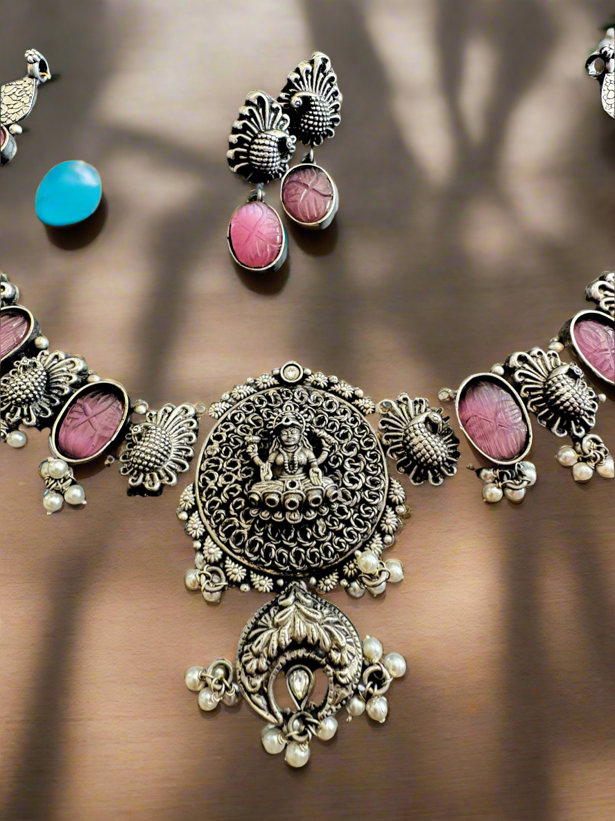 Antique 92.5 Silver Goddess Temple Necklace Set