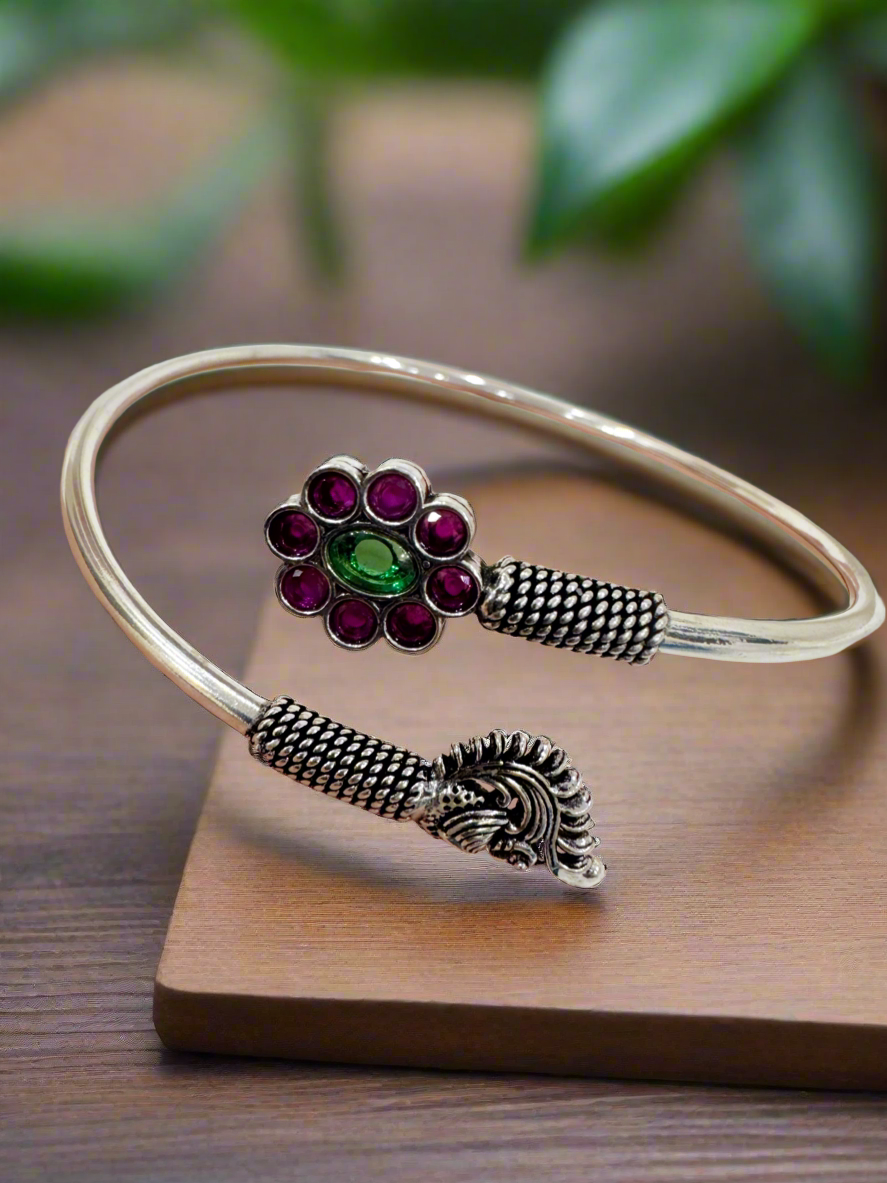 Mayura Blossom 92.5 Silver Handcrafted Kada Anklet (Single Piece)
