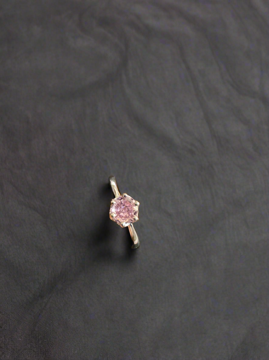 92.5 Silver Ring With Pink Round Stone (Adjustable Size)