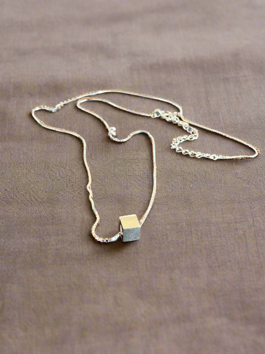 Silver Cube Pendant Minimalistic Necklace