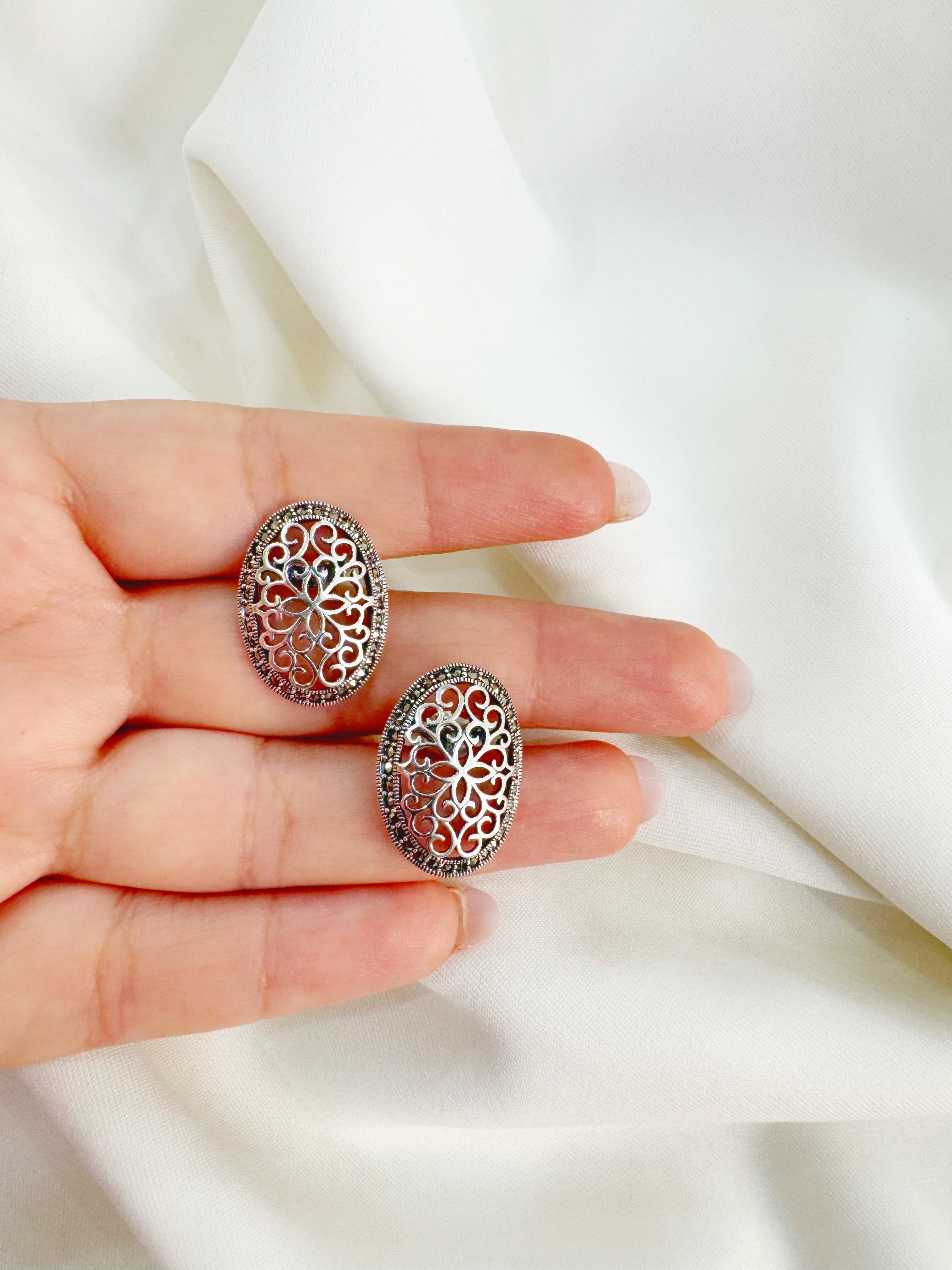Vintage Nakshi 92.5 Silver Marcasite Stud Earrings