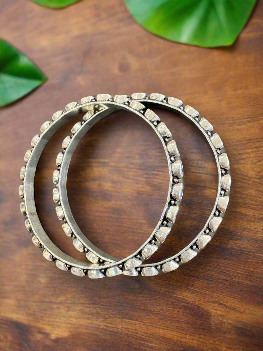 92.5 Silver Bangles With Stones - Pair
