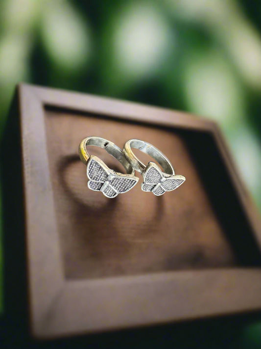 Pair of Silver Oxidised Butterfly Toe Rings
