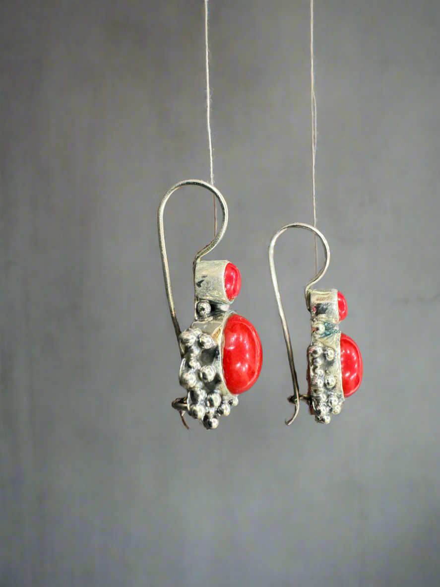 (Copy) Silver Red Hanging Earrings