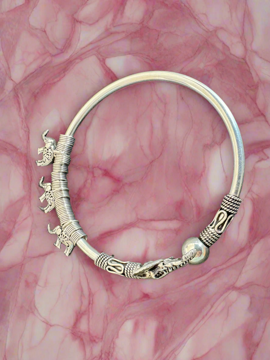 Antique 92.5 Silver Elephant Bracelet With Charms
