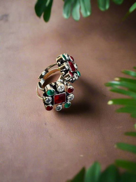 Pair of Silver Oxidised Multicolour Toe Rings