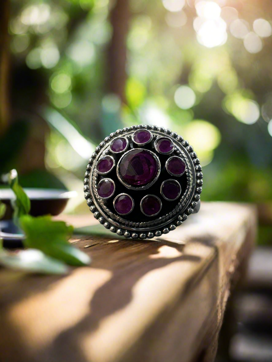 92.5 Silver Pink Round Stone Ring (Adjustable Size)