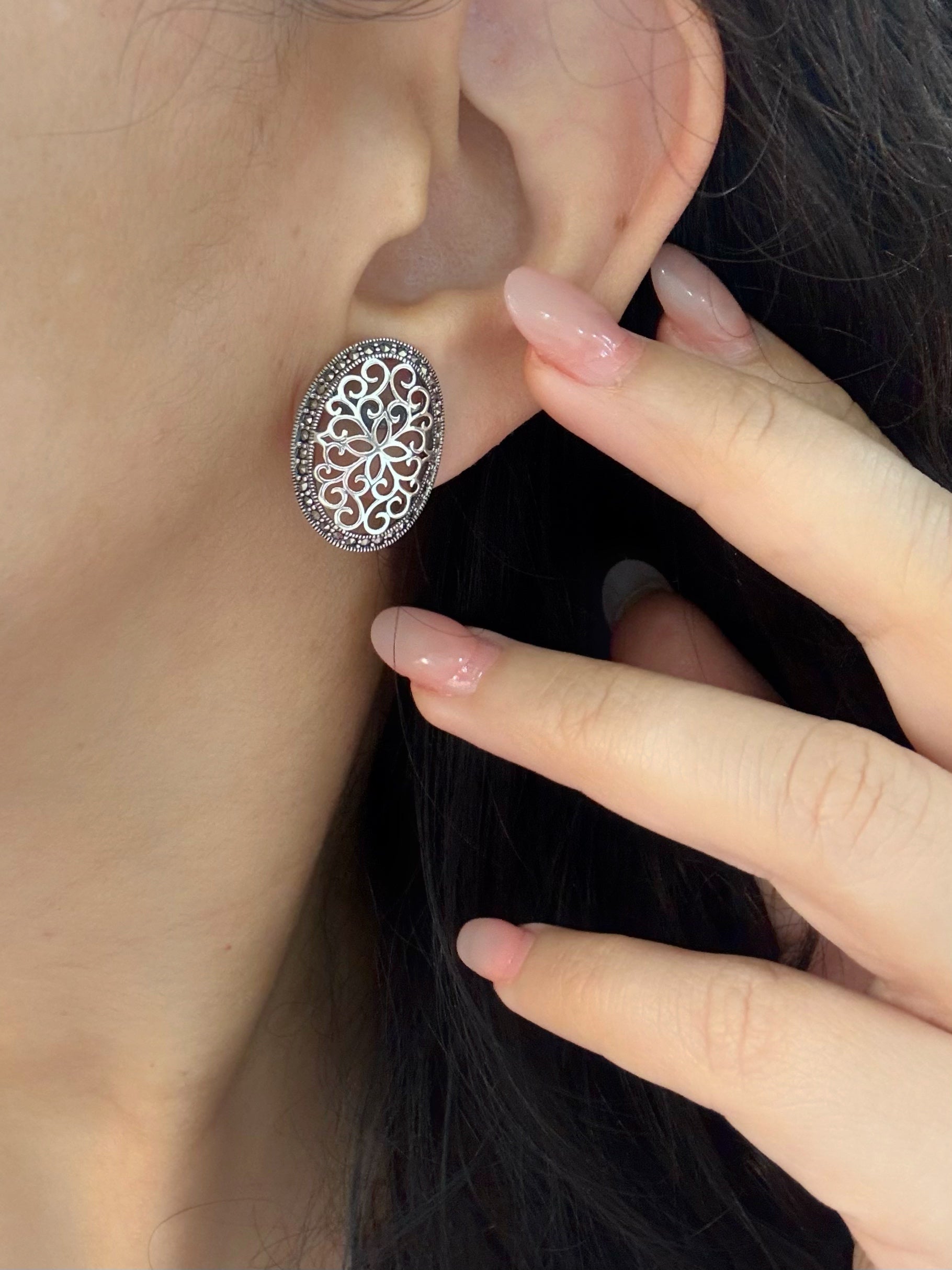 Vintage Nakshi 92.5 Silver Marcasite Stud Earrings