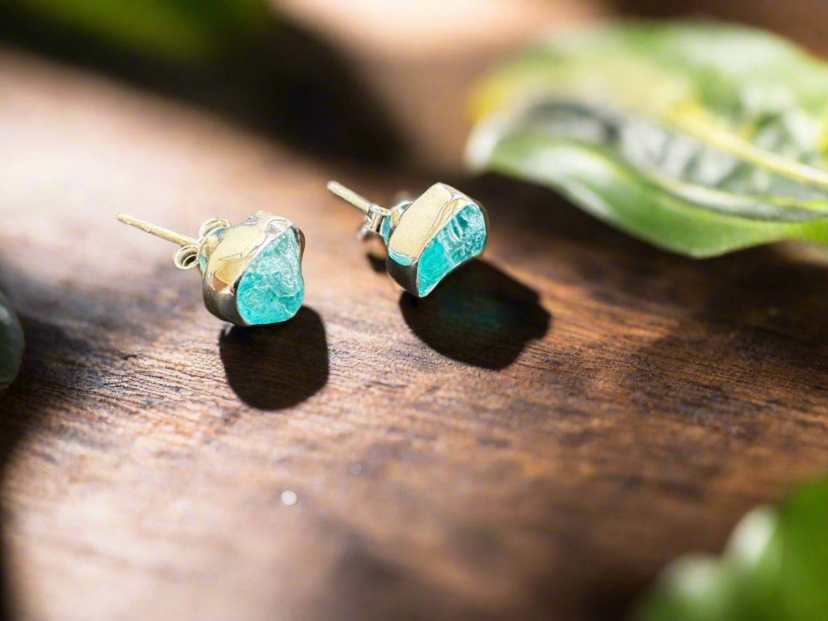 92.5 Silver Rough Stone Blue Stud Earrings