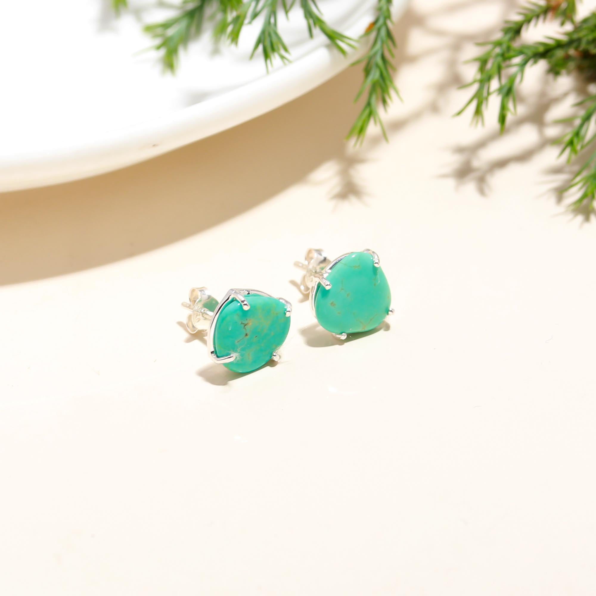 92.5 Silver Green Stud Earrings