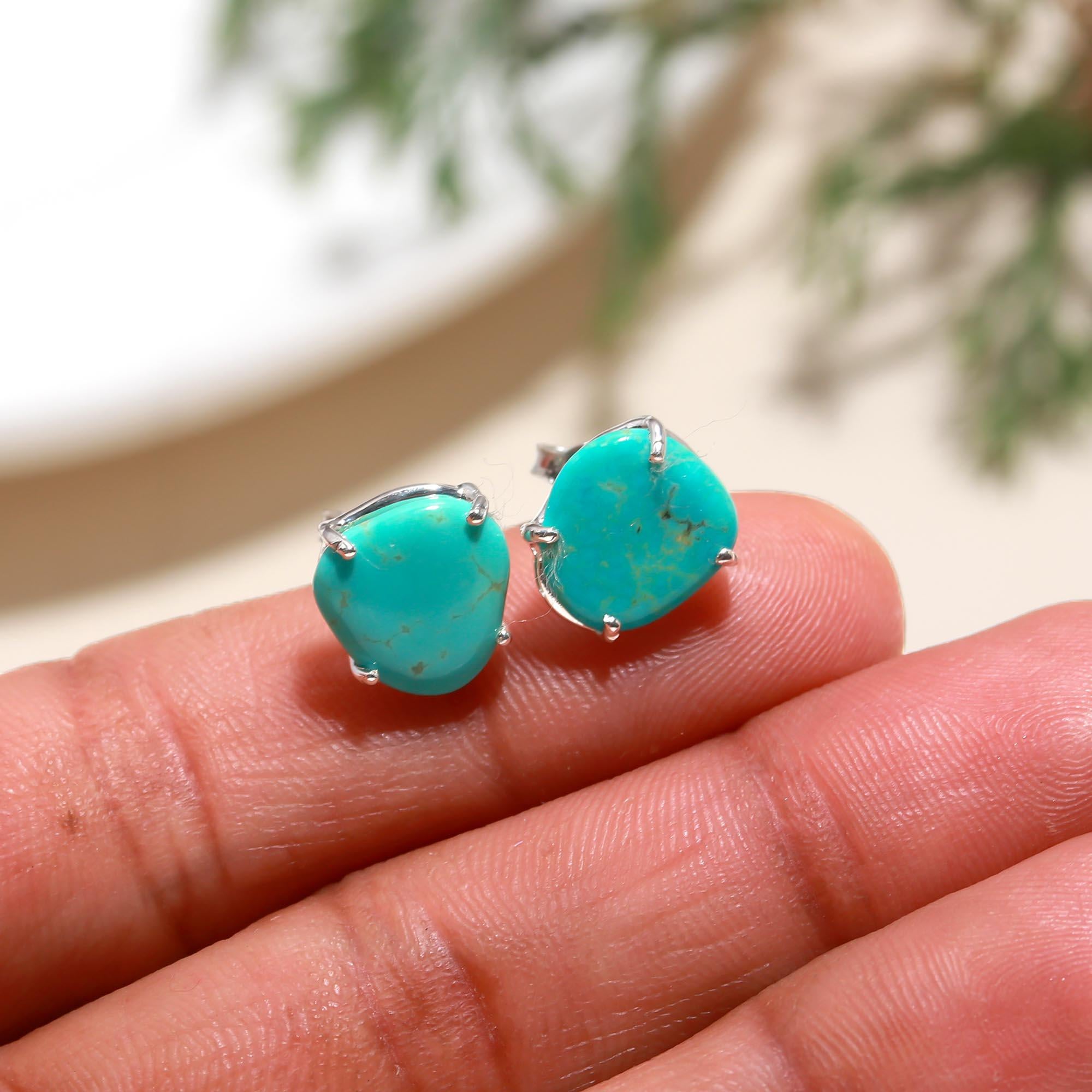 92.5 Silver Green Stud Earrings