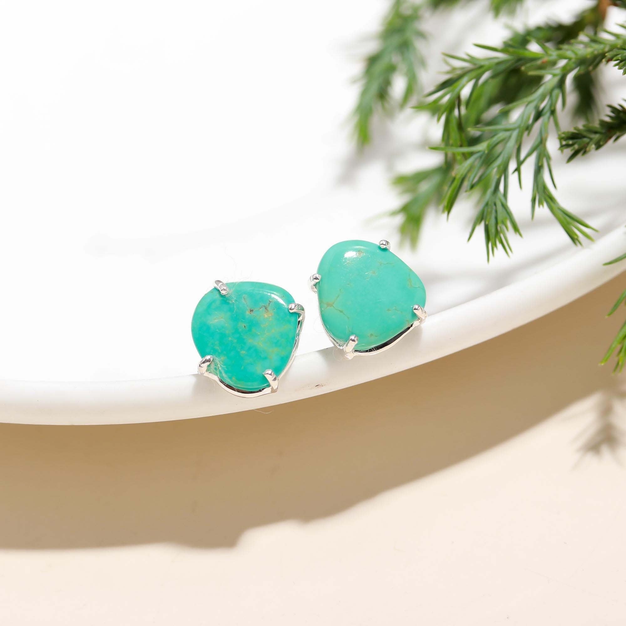 92.5 Silver Green Stud Earrings