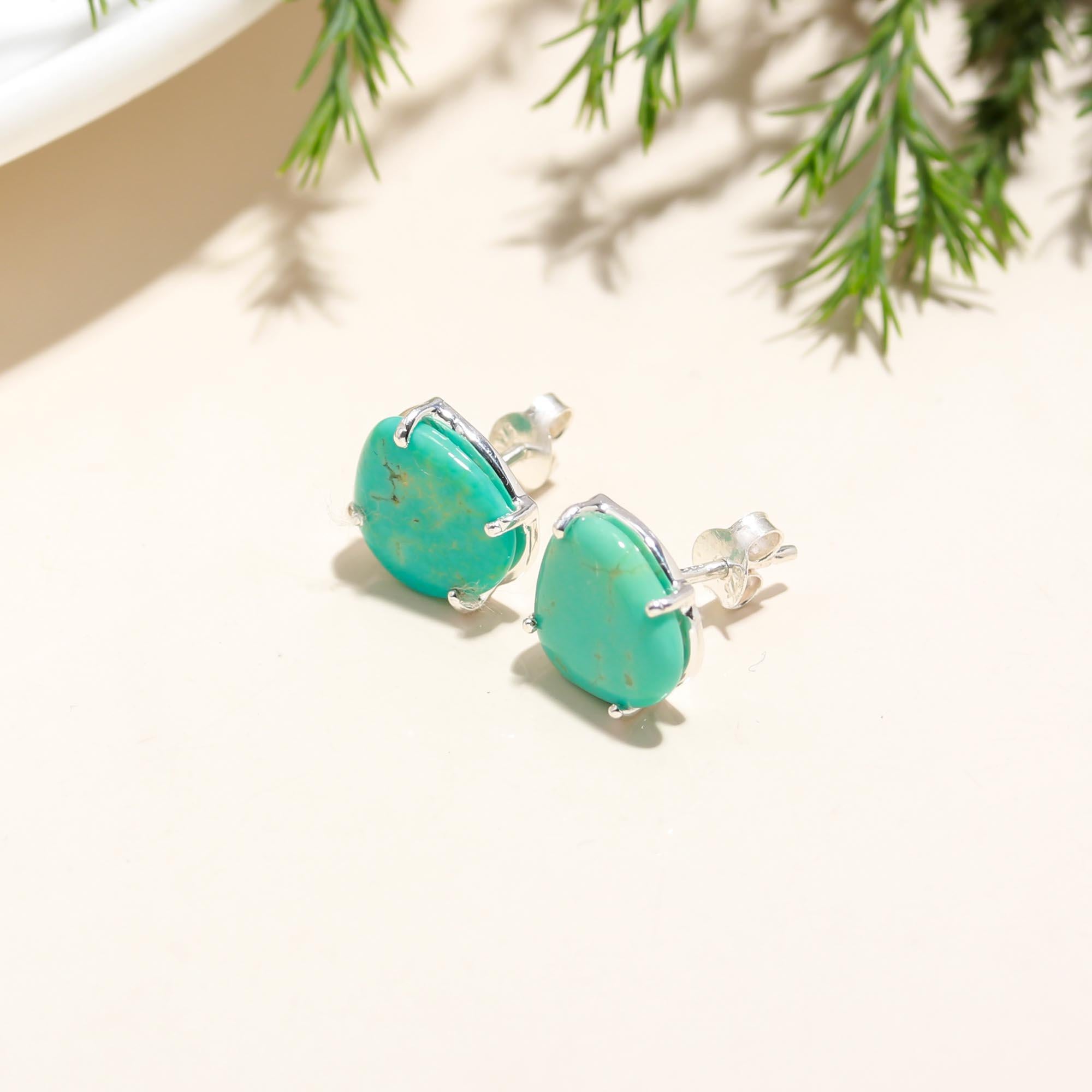 92.5 Silver Green Stud Earrings