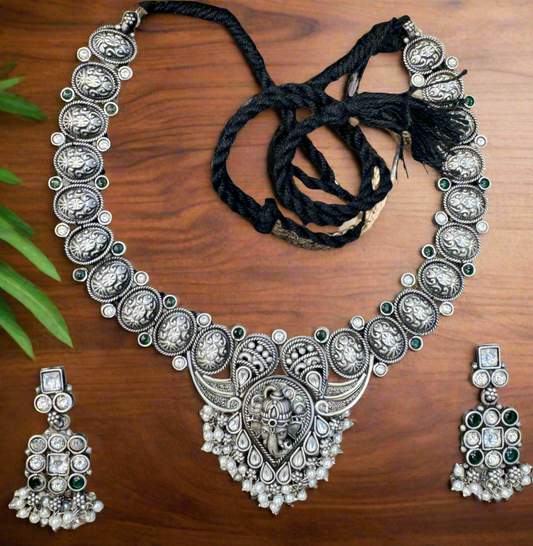 Antique Silver Ganesha Temple Necklace Set