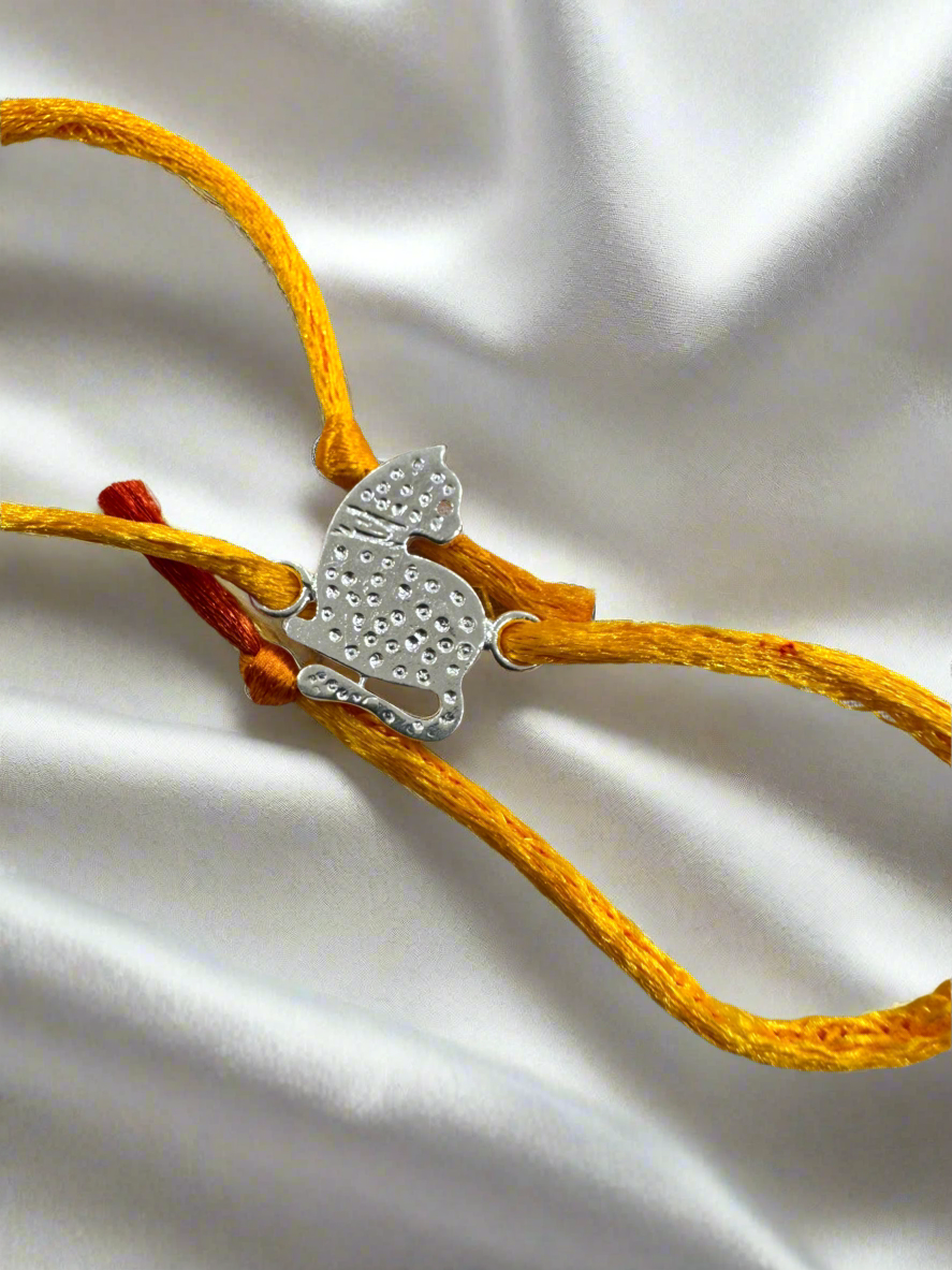 Kids Handcrafted Cat Rakhi in Pure 925 Silver