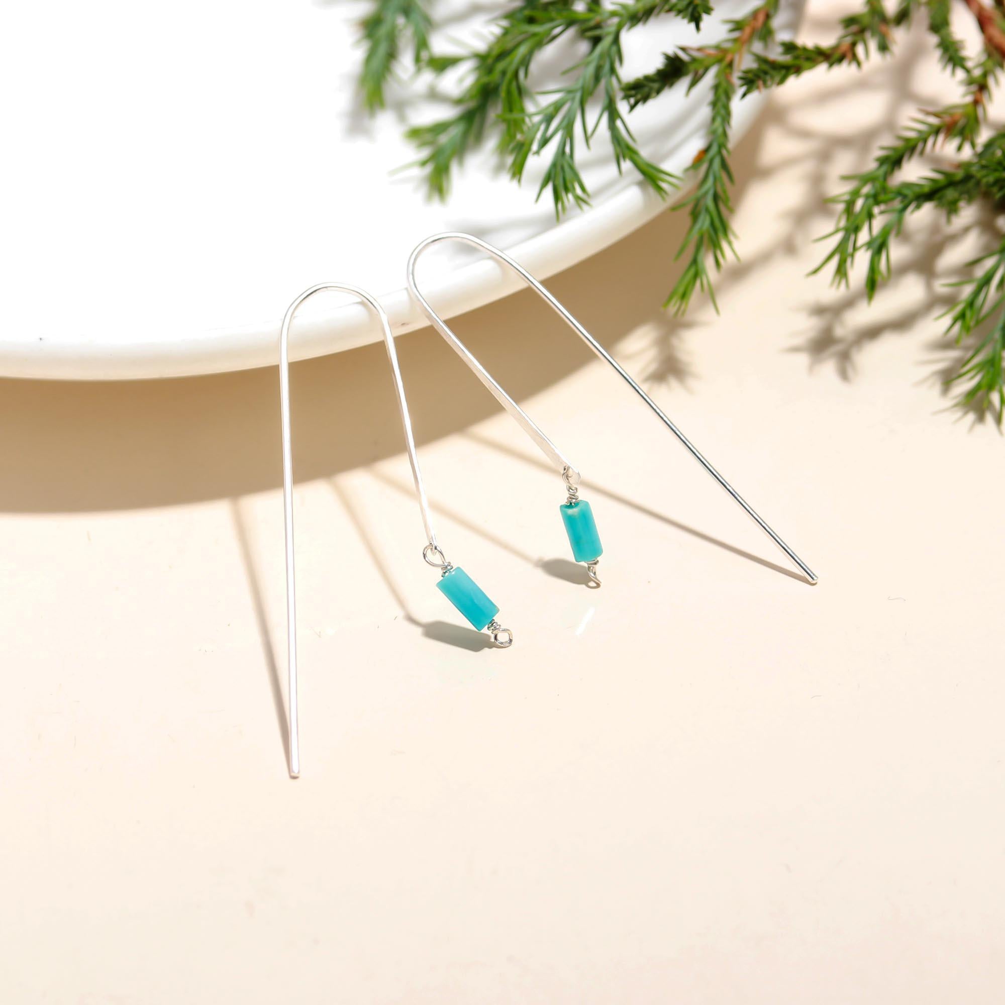 92.5 Silver Trendy Blue Hanging Earrings