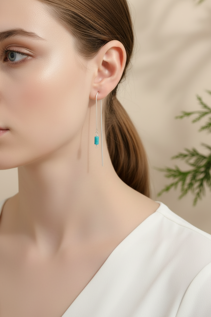 925 Silver Trendy Blue Hanging Earrings