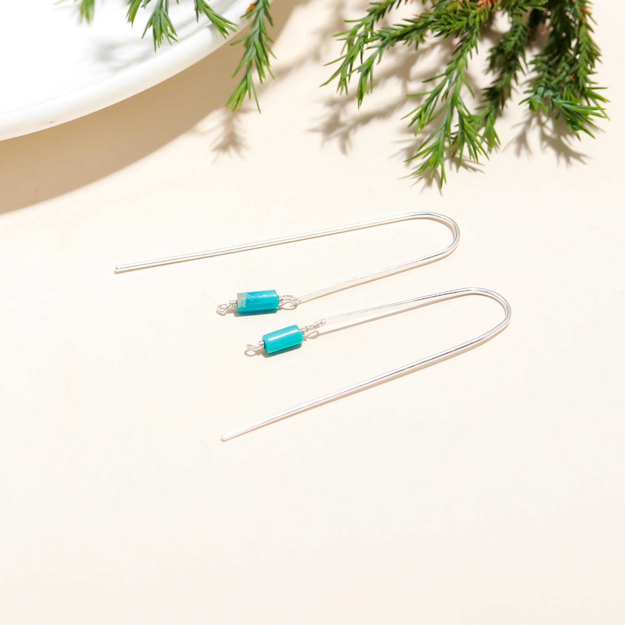 92.5 Silver Trendy Blue Hanging Earrings