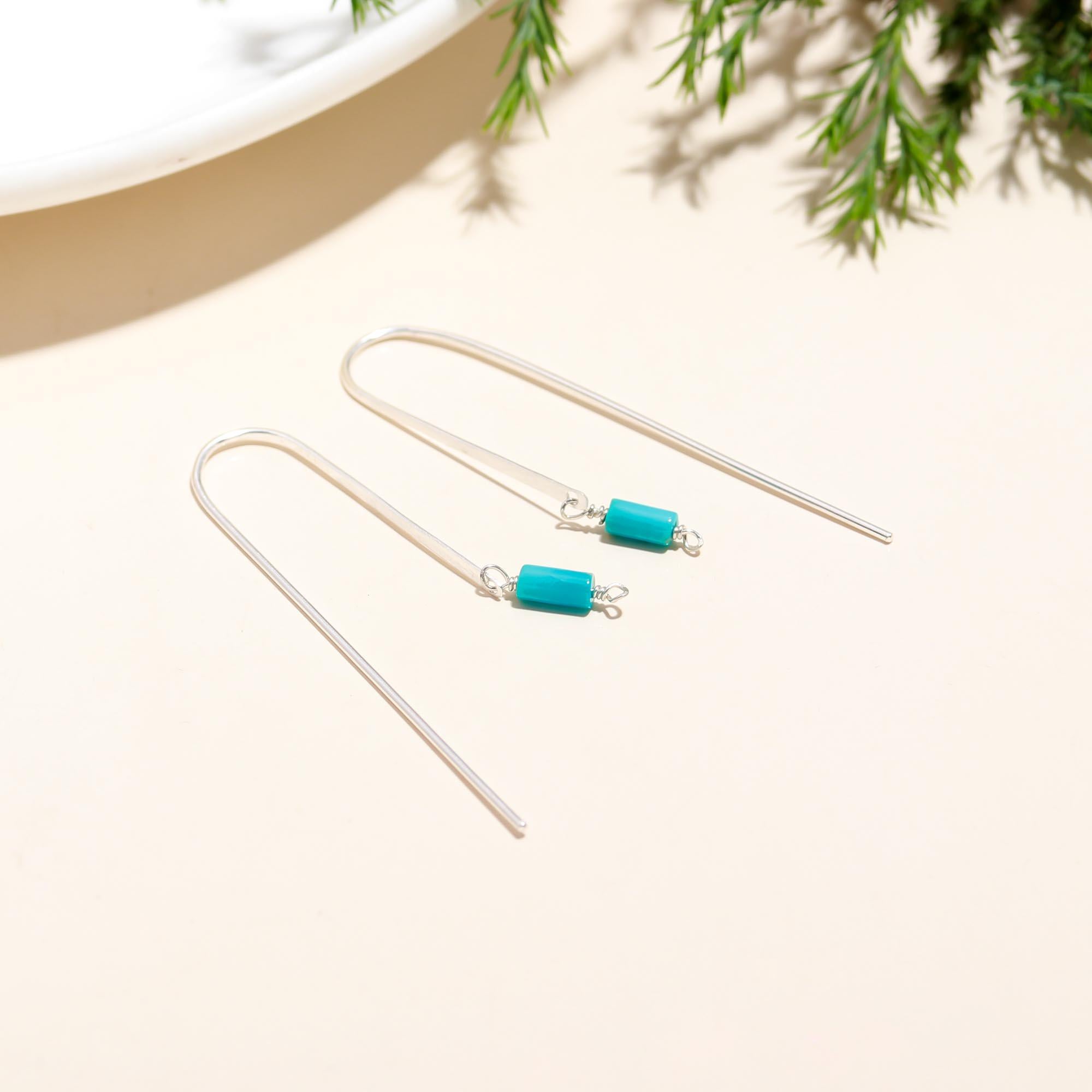92.5 Silver Trendy Blue Hanging Earrings
