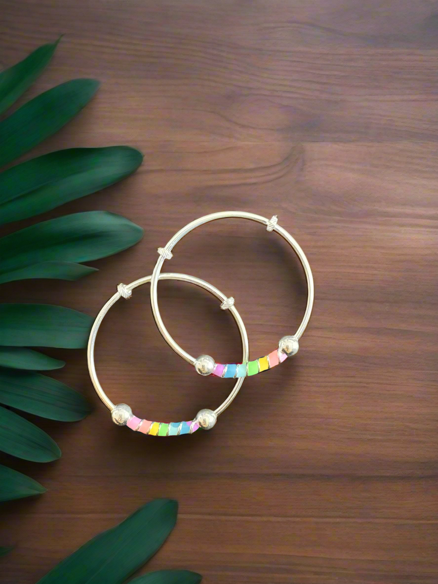 92.5 Silver Flexible Size Rainbow Bangles Set for Kids