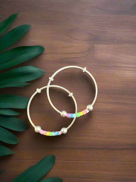 Silver Flexible Size Rainbow Bangles Set for Kids