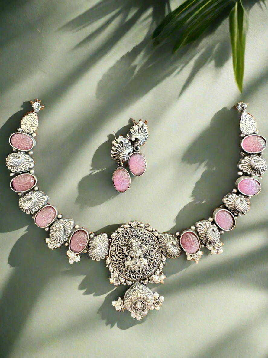 Antique 92.5 Silver Goddess Temple Necklace Set