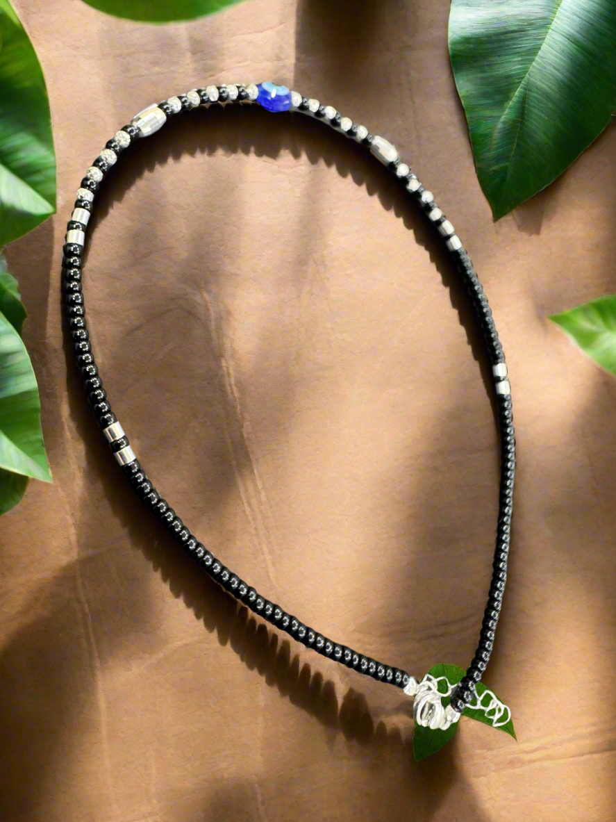 92.5 Silver Evil Eye Black String Light Weight Single Anklet