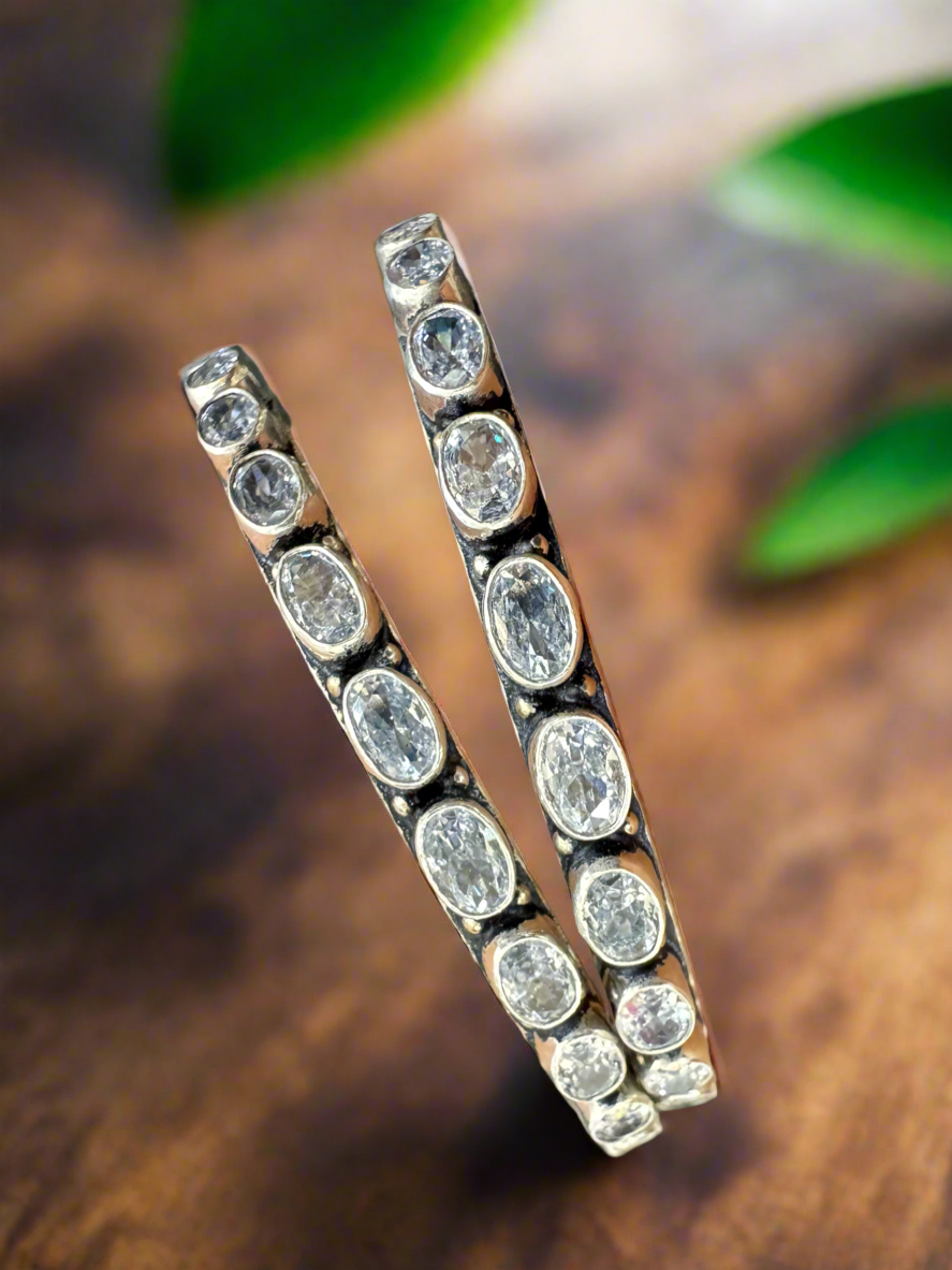 92.5 Silver Bangles With Stones - Pair