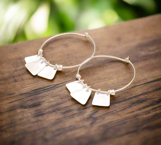 Silver Square Coins Hoop Earrings 92.5 Silver
