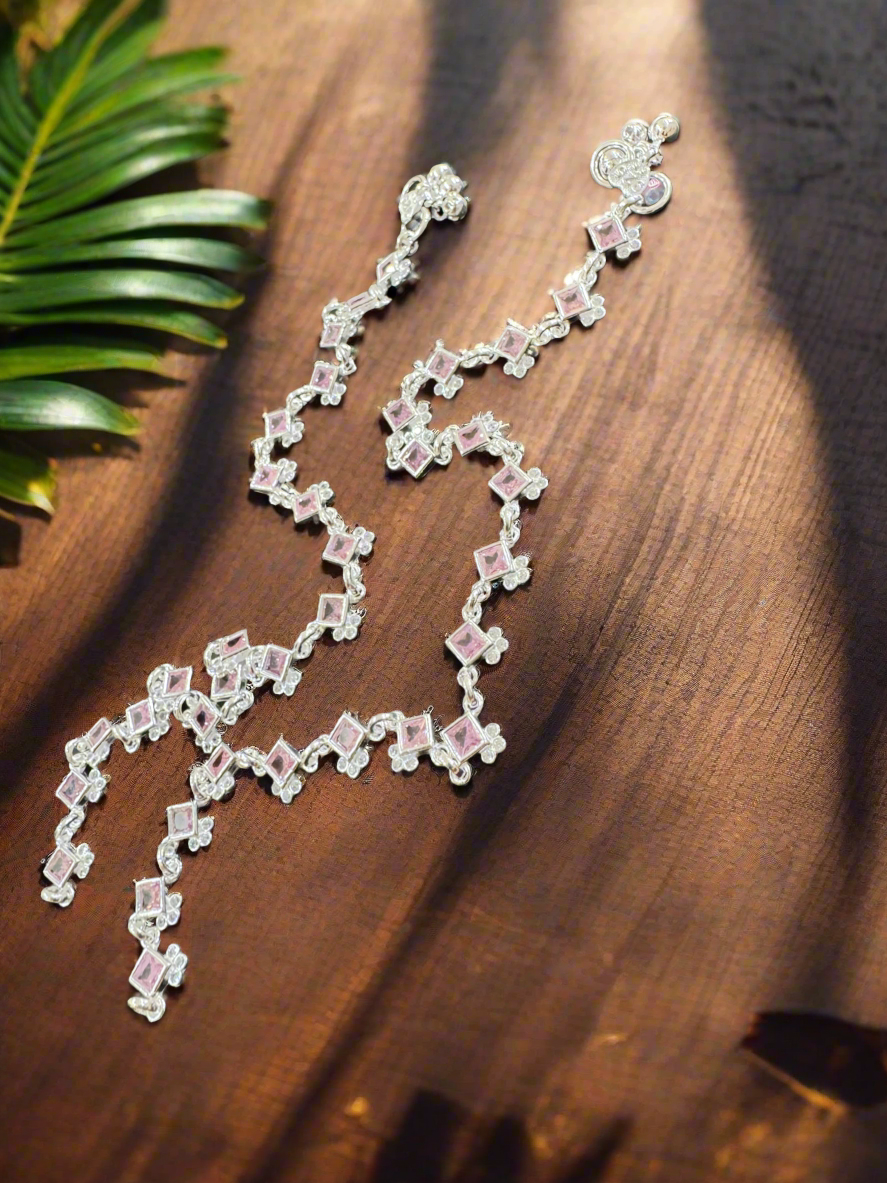 92.5 Silver Pink Stones Anklets - Pair