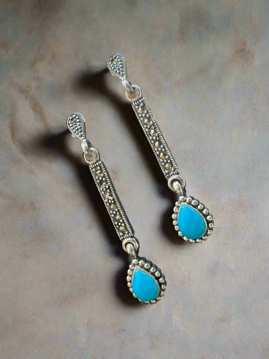 Silver Blue Stone 92.5 Silver Hanging Earrings