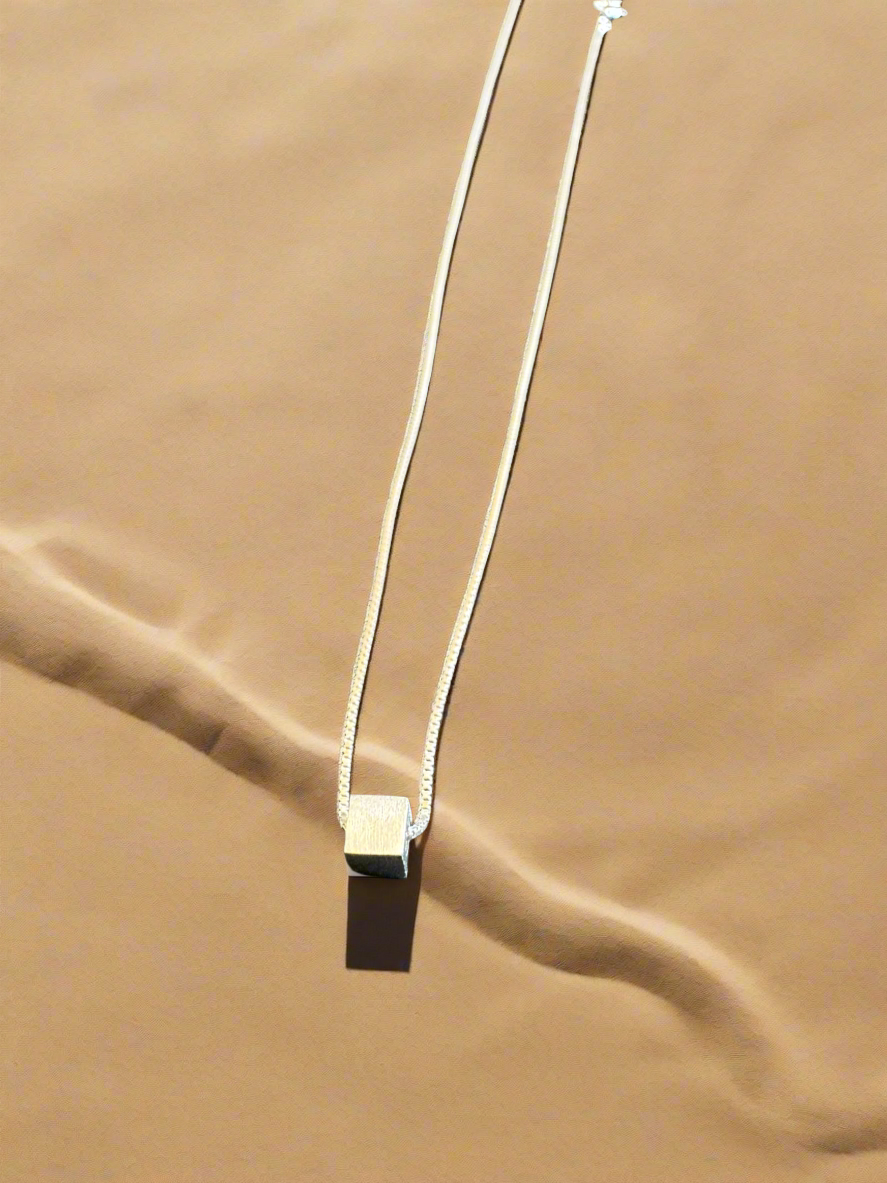 Silver Cube Pendant Minimalistic Necklace