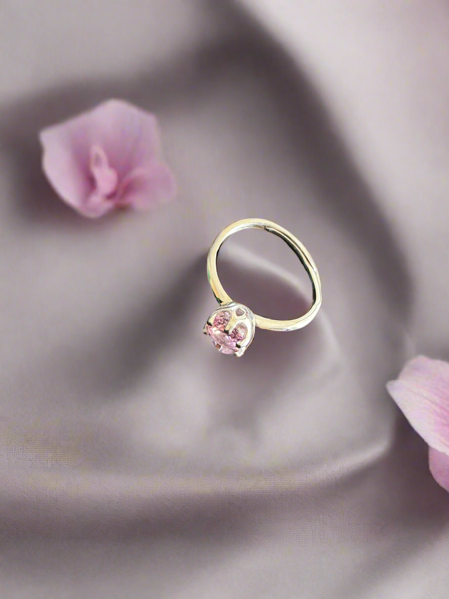 92.5 Silver Ring With Pink Round Stone (Adjustable Size)