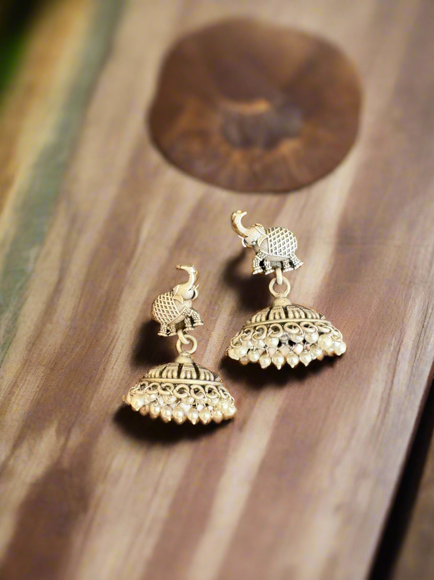 Silver Elephant Jhumki Earrings