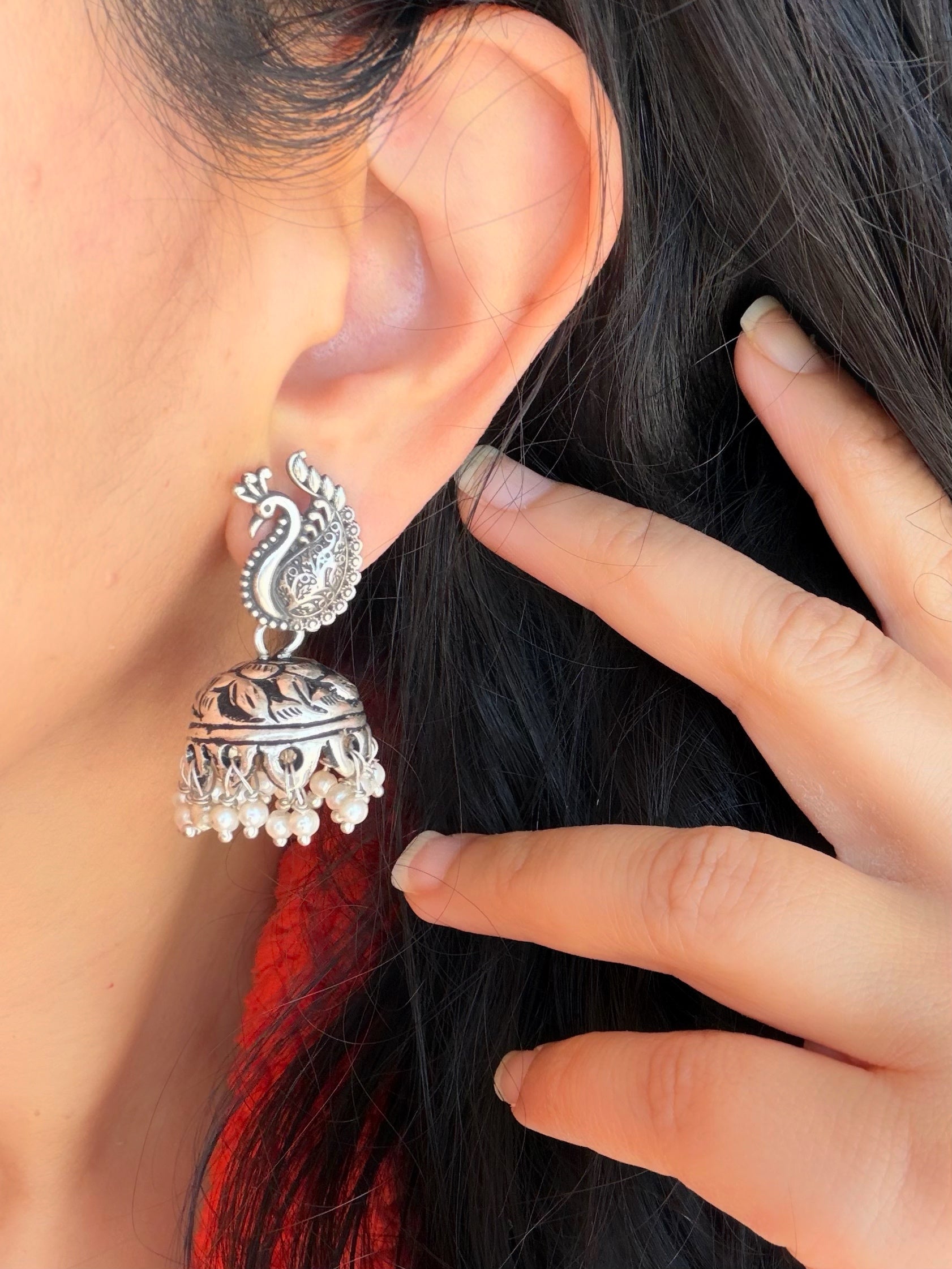 Morni Chitai Jhumkas 92.5 Silver 3-in-1 Earrings- Handcrafted