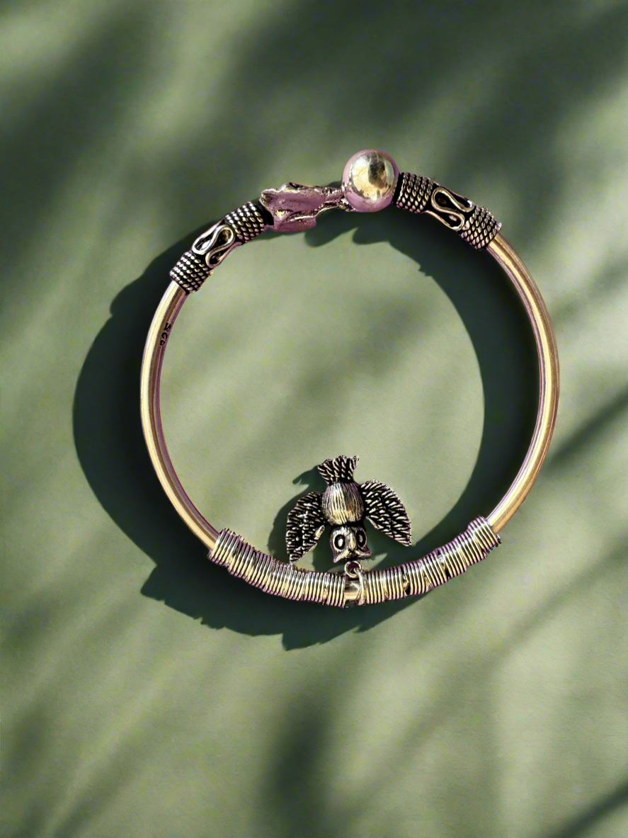 Antique 92.5 Silver Owl Charm Elephant Bracelet
