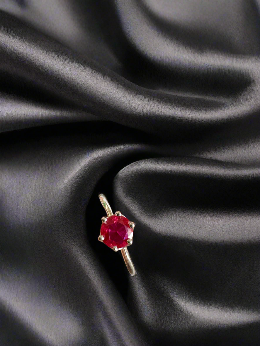 92.5 Silver Ring with Red Round Stone (Adjustable Size)