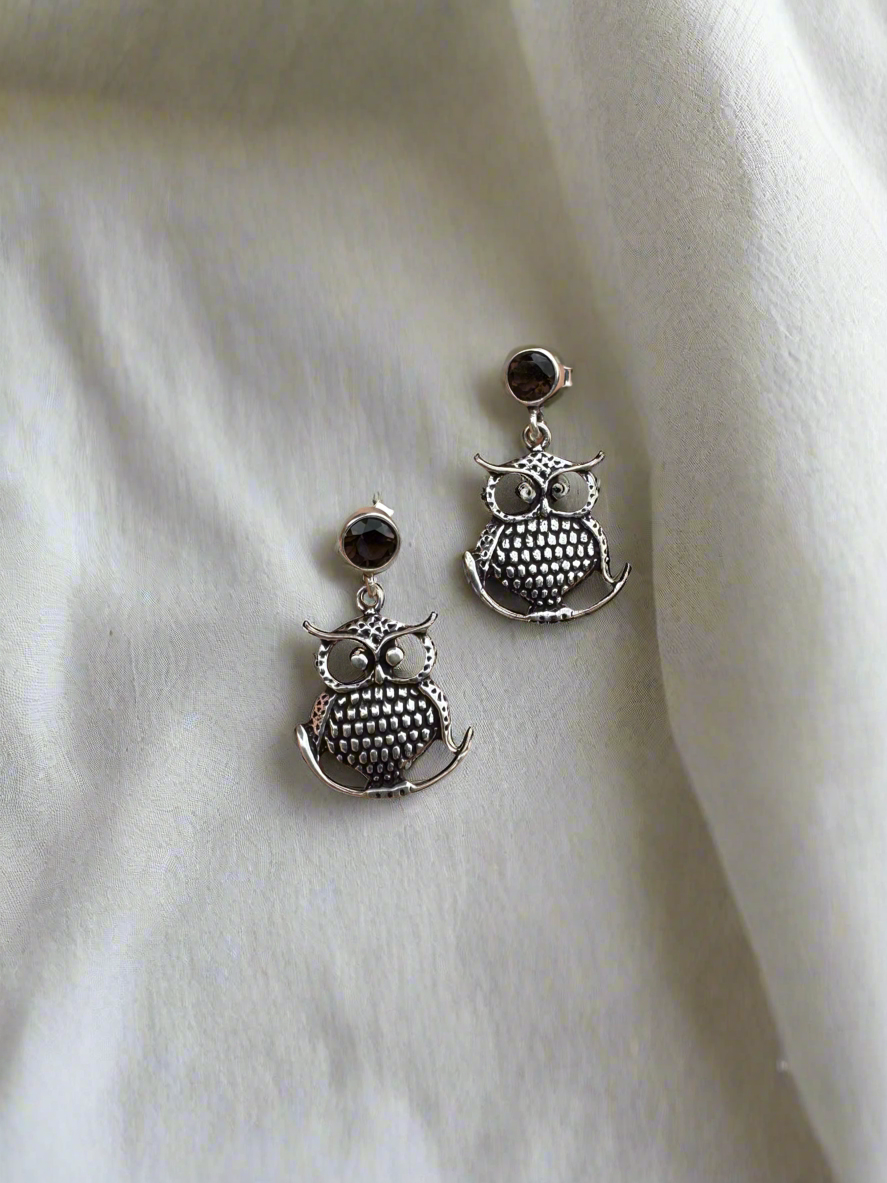 Lakshmi's Owl Charms 92.5 Silver Statement Earrings