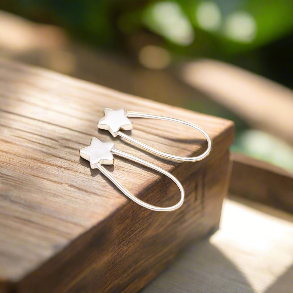 Silver 92.5 Tiny Star Loop Earrings