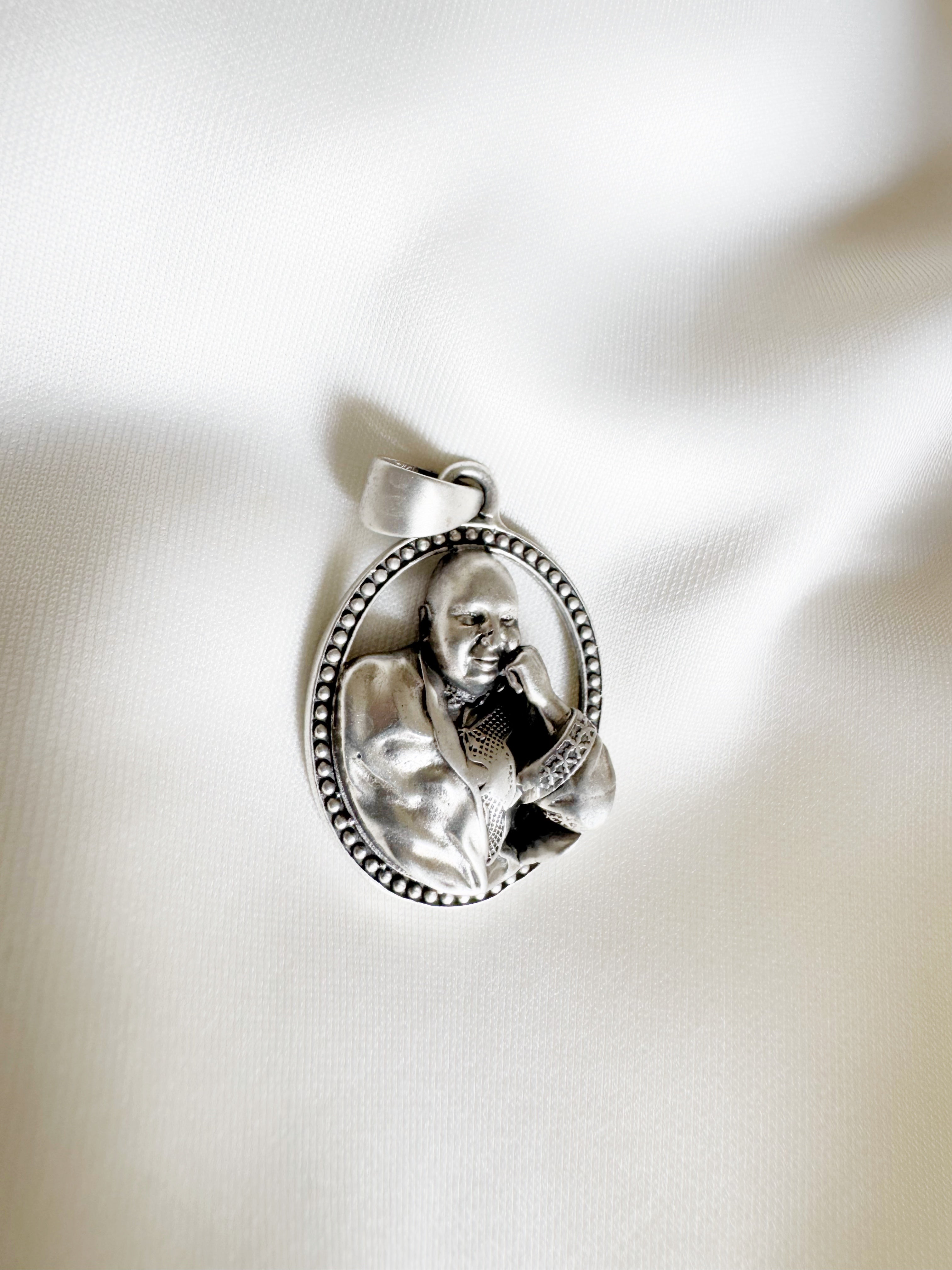 Guruji 92.5 Silver Handcrafted Big Oval Pendant (With or Without Chain)