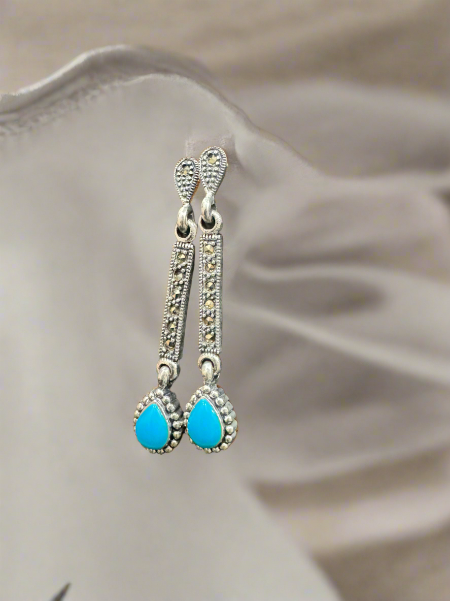 Silver Blue Stone 92.5 Silver Hanging Earrings