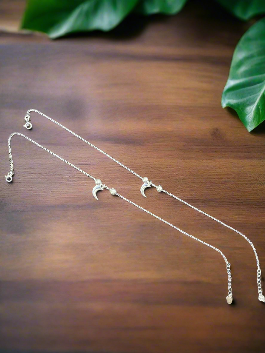 92.5 Silver Light Weight Anklets with Moon Charm