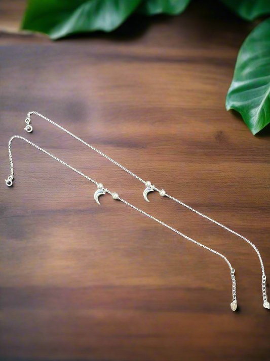 Pair of Silver Anklets with Moon Charm