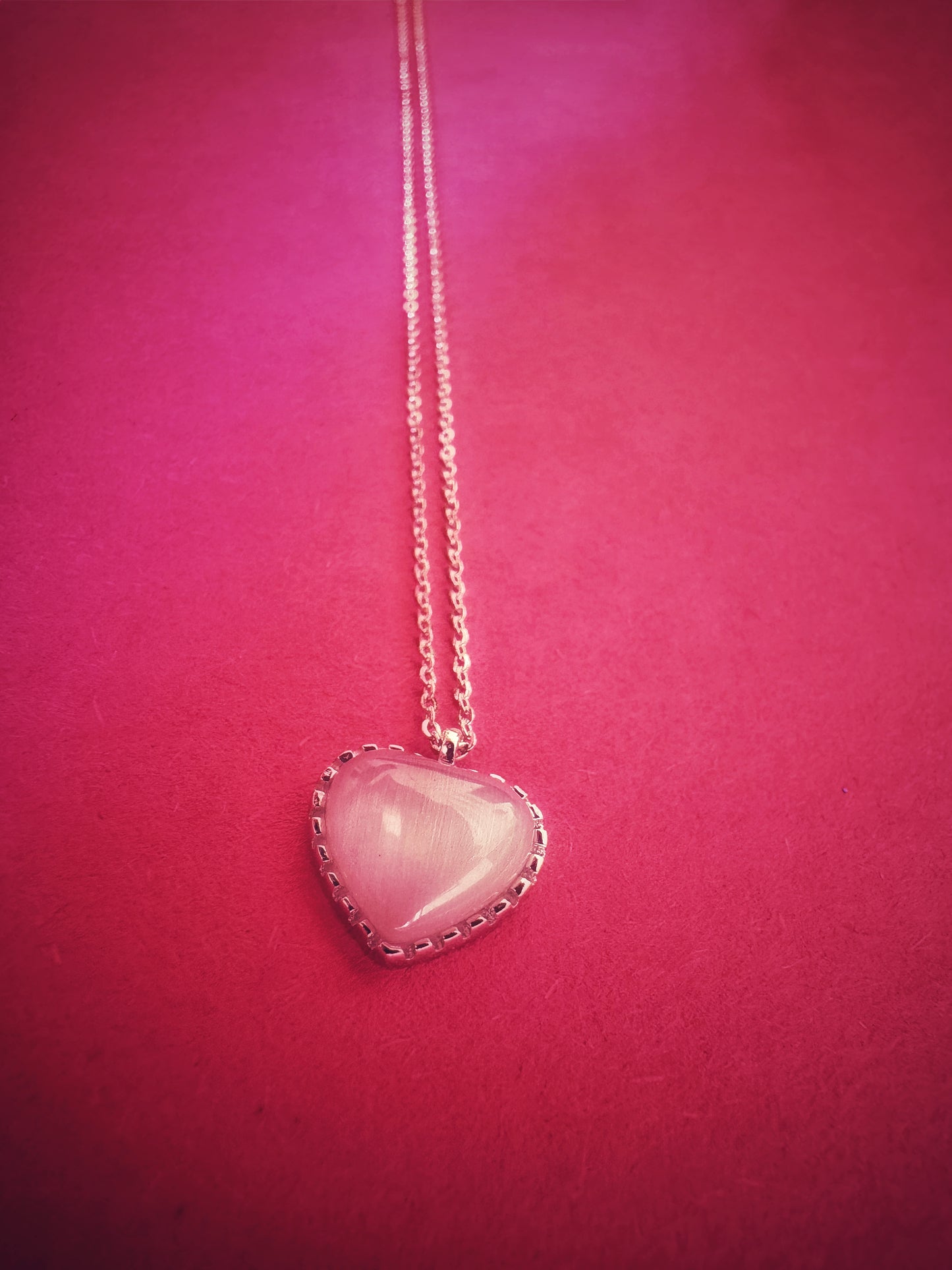 Silver Pink Heart Pendant Minimalistic Necklace