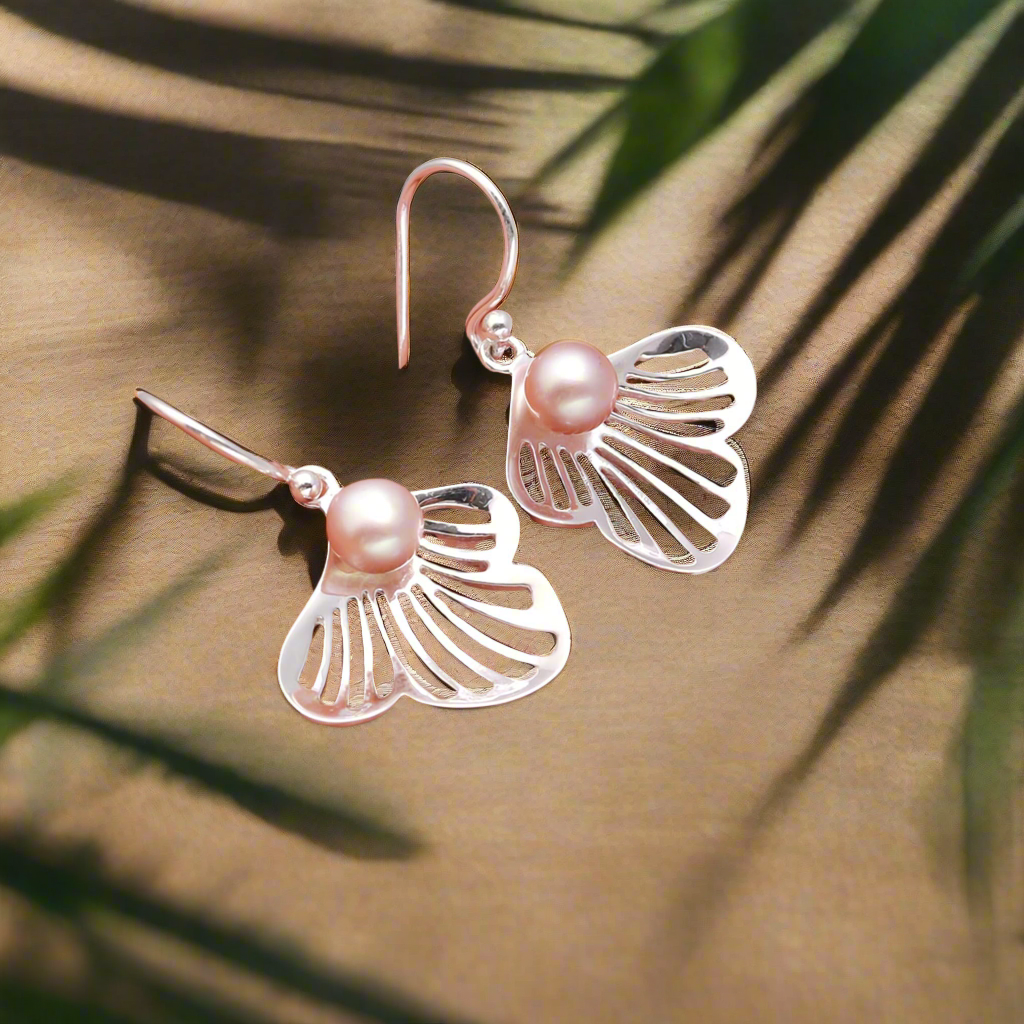 92.5 Silver Pearl Sea Shell Earrings