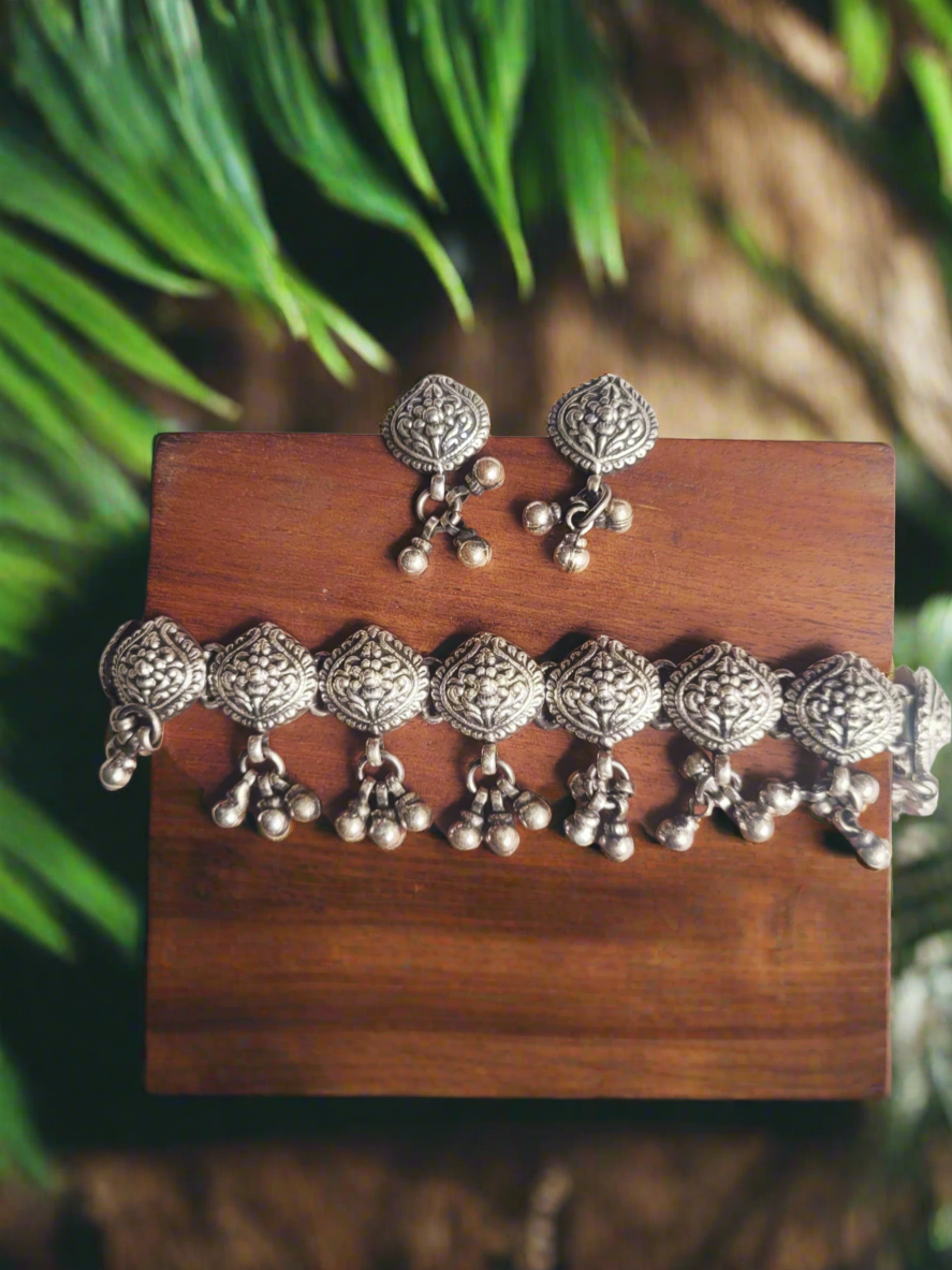Ghungroohaar - 92.5 Silver Tribal Choker Set Handcrafted