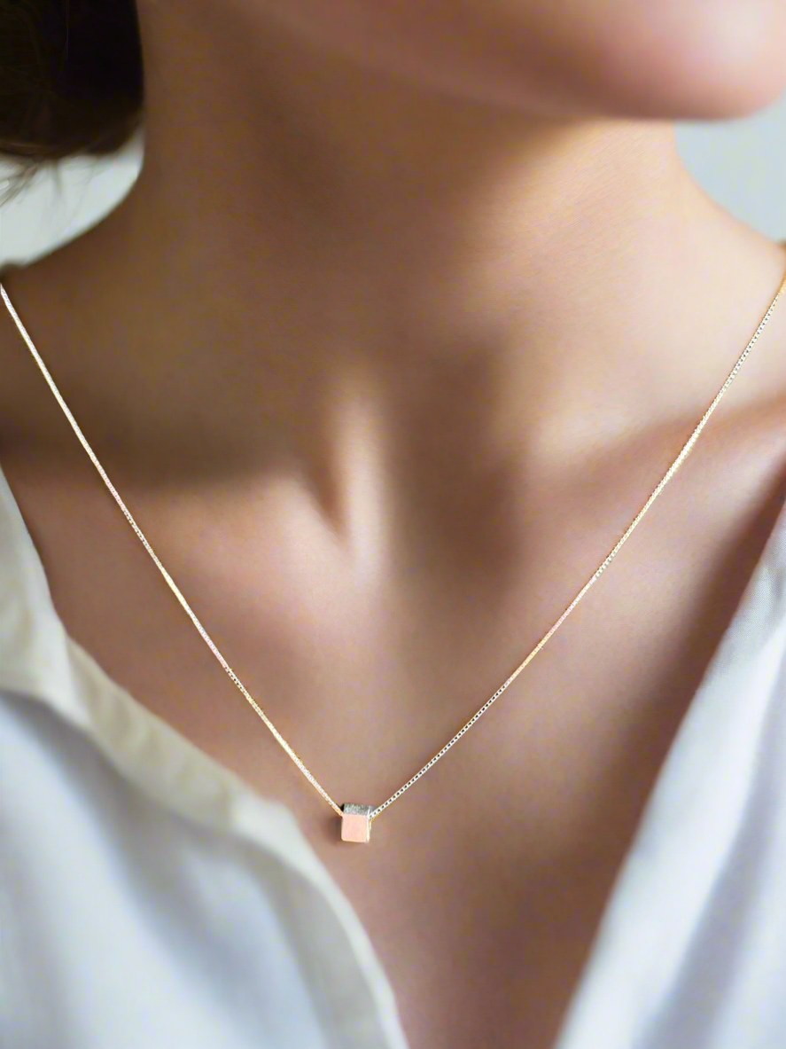 Silver Cube Pendant Minimalistic Necklace