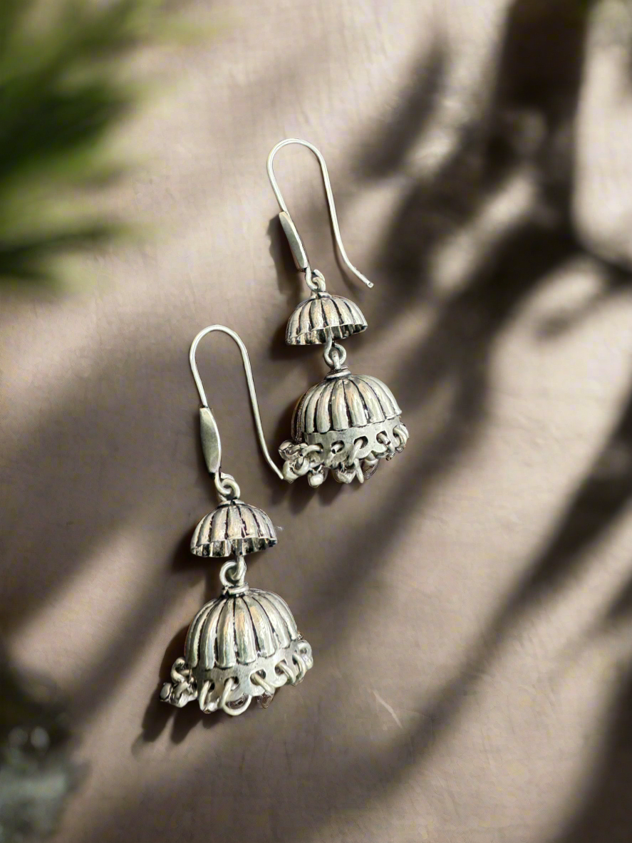92.5 Silver Hanging Dual Jhumki Earrings